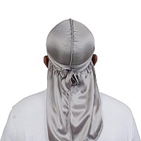 Forcewave Silky Durag For Men Wave Cap Satin Dorag For Men Women 360 Wave Gray