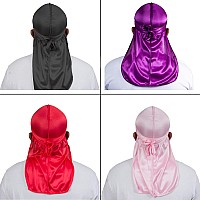 4Pcs Silky Durags For Men Women 360 Waves With 1 Wave Cap Silky Satin Durag Extra Long Tails