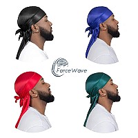 4PCS Silky Durags for Men Women 360 Waves with 1 Wave Cap, Silky Satin Durag Extra Long Tails