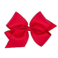 Wee Ones Girls Classic Grosgrain Hair Bow With Scalloped Edges And Plain Wrap Center On A Weestay Hair Clip King Red