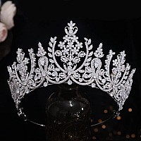 Aoligrace Silver Wedding Crowns For Bride Large Cubic Zirconia Sweet 16 Tiaras For Women Gift For Birthday Prom Pageant Party