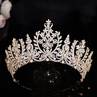 Aoligrace Gold Wedding Crowns For Bride Large Cubic Zirconia Sweet 16 Tiaras For Women Gift For Birthday Prom Pageant Party