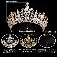 Aoligrace Gold Wedding Crowns For Bride Large Cubic Zirconia Sweet 16 Tiaras For Women Gift For Birthday Prom Pageant Party