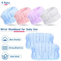 Chuangdi 4 Pairs Wrist Spa Wrist Bands For Washing Face Microfiber Wrist Wash Towel Band Scrunchies Absorbent Wrist Sweatband Fo