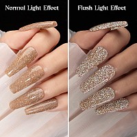 Mizhse Reflective Gel Nail Polish Glitter Gold Gel Polish Sparkly Shiny Nail Gel Soak Off Uvled Lamp Nail Art Varnish For Begi