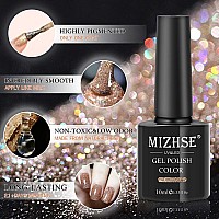 Mizhse Reflective Gel Nail Polish Glitter Gold Gel Polish Sparkly Shiny Nail Gel Soak Off Uvled Lamp Nail Art Varnish For Begi