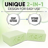 T.Taio Esponjabon Soap Sponge - Cleansing Shower Scrubber - Cleaning Bath Wash Scrub - Oil Removal - Massage & Lather Foot, Elbow, & Face - Bathroom Accessories - Cucumber & Melon Soap