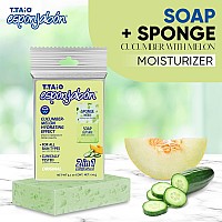 T.Taio Esponjabon Soap Sponge - Cleansing Shower Scrubber - Cleaning Bath Wash Scrub - Oil Removal - Massage & Lather Foot, Elbow, & Face - Bathroom Accessories - Cucumber & Melon Soap