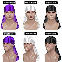 3Pcs Silky Durag Pack For Men Waves Satin Doo Rag For 360 540 720 Waves Award 1 Wave Cap Purplewhiteblack