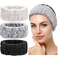 Chuangdi 3 Face Wash Bands for Makeup and Yoga Sports Shower Face Spa Headband Elastic Headband for Girls and Women (Black, White, Light Grey)