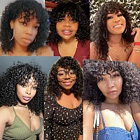 200 Density Scalp Top Curly Full Machine Made Human Hair Wigs With Bangs Remy Brazilian Short Curly Wig For Women 20 Inch