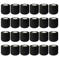 Autdor Tattoo Grip Cover Wrap 24Pcs 2 X 5 Yards Disposable Cohesive Tattoo Grip Tape Wrap Black Elastic Bandage Rolls Selfad