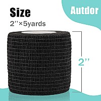 Autdor Tattoo Grip Cover Wrap 24Pcs 2 X 5 Yards Disposable Cohesive Tattoo Grip Tape Wrap Black Elastic Bandage Rolls Selfad