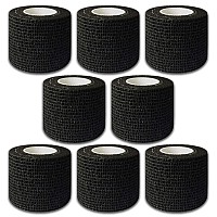 Autdor Tattoo Grip Cover Wrap 8Pcs 2 X 5 Yards Disposable Cohesive Tattoo Grip Tape Wrap Black Elastic Bandage Rolls Selfadh