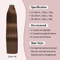 Sunya Tape In Hair Extensions Human Hair 20 Inches Silky Straight Remy Human Hair Seamless Skin Weft Tape In Extensions 20 Inche