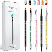 iFwevs Nail Art Brushes,5pcs Double Ended Brush & Dotting Tool Kit,Including Nail Liner Brush and Nail Dotting Pens for Nail Art Nail Salon