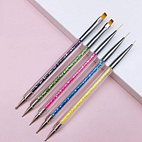 iFwevs Nail Art Brushes,5pcs Double Ended Brush & Dotting Tool Kit,Including Nail Liner Brush and Nail Dotting Pens for Nail Art Nail Salon