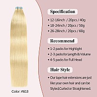 Sunya Tape In Hair Extensions Human Hair 20 Inches Silky Straight Remy Human Hair Seamless Skin Weft Hair Extensions Tape In 20