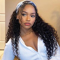 Aiterina 22Inch Headband Wigs Human Hair Deep Wave Wig Glueless Headband Wig Deep Wave None Lace Front Wigs Headband Wig Machine