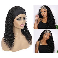 Aiterina 22Inch Headband Wigs Human Hair Deep Wave Wig Glueless Headband Wig Deep Wave None Lace Front Wigs Headband Wig Machine