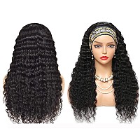 Aiterina 22Inch Headband Wigs Human Hair Deep Wave Wig Glueless Headband Wig Deep Wave None Lace Front Wigs Headband Wig Machine