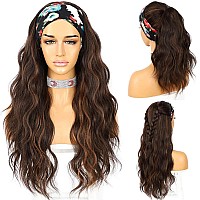 SAPPHIREWIGS Headband Wig Loose Body Wavy Glueless Synthetic Hair Wigs for Black Women Wave None Lace Front Wigs Mix Brown Color Headband Wigs 150% Density 26inches