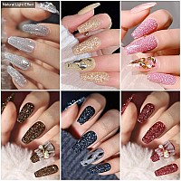 MIZHSE Reflective Glitter Gel Nail Polish, Shimmery Glitter Gel Polish Set 10ml, Sparkly Shiny Gel Nail Art Varnish Manicure Kit, Soak Off LED Lamp, for Beginners DIY at Home (Set of 6)