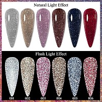 MIZHSE Reflective Glitter Gel Nail Polish, Shimmery Glitter Gel Polish Set 10ml, Sparkly Shiny Gel Nail Art Varnish Manicure Kit, Soak Off LED Lamp, for Beginners DIY at Home (Set of 6)