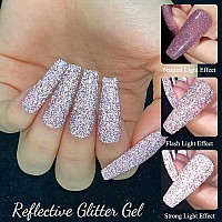 MIZHSE Reflective Glitter Gel Nail Polish, Shimmery Glitter Gel Polish Set 10ml, Sparkly Shiny Gel Nail Art Varnish Manicure Kit, Soak Off LED Lamp, for Beginners DIY at Home (Set of 6)