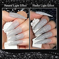 MIZHSE Reflective Glitter Gel Polish Set, Holographic Gel Nail Polish,Disco Sparkly Shiny Gel Nail Art Varnish Manicure Kit, Soak Off LED Lamp, for Beginners DIY at Home