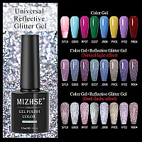 MIZHSE Reflective Glitter Gel Polish Set, Holographic Gel Nail Polish,Disco Sparkly Shiny Gel Nail Art Varnish Manicure Kit, Soak Off LED Lamp, for Beginners DIY at Home