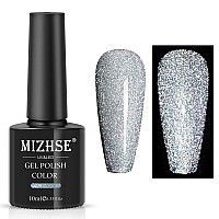 Mizhse Reflective Glitter Gel Nail Polish Silver Nail Gel Sparkly Shiny Gel Polish Soak Off Nail Art Salon Varnish For Beginne