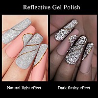 Mizhse Reflective Glitter Gel Nail Polish Silver Nail Gel Sparkly Shiny Gel Polish Soak Off Nail Art Salon Varnish For Beginne