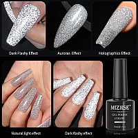 Mizhse Reflective Glitter Gel Nail Polish Silver Nail Gel Sparkly Shiny Gel Polish Soak Off Nail Art Salon Varnish For Beginne