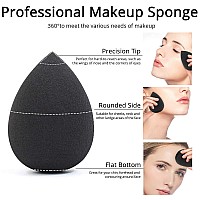 BEAKEY Makeup Sponge Set, 5 Pcs Black Foundation Blending Beauty Sponge, Flawless for Liquid, Cream, and Powder, Latex Free and Vegan Makeup Sponges