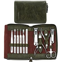 Manicure Set, FAMILIFE Professional Manicure Kit Nail clippers Set 11 in 1 Stainless Steel Nail Pedicure Tools Kit grooming Kit with Portable green Leather Travel case Luxury gifts for Women and Men