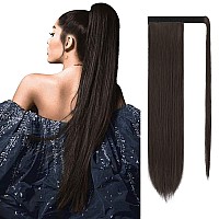 SOFEIYAN Long Straight Ponytail Extension 24 inch Wrap Around Ponytail Synthetic Hair Extensions Clip in Ponytail Hairpiece for Women, Medium Brown