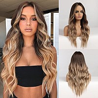 Jooler Brown Wig Ombre Blonde Wigs For Women Ombre Brown Blonde Long Wavy Wigs Natural Hair Wigs Dark Blonde Cosplay Daily Party