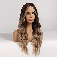 Jooler Brown Wig Ombre Blonde Wigs For Women Ombre Brown Blonde Long Wavy Wigs Natural Hair Wigs Dark Blonde Cosplay Daily Party