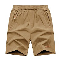 Rdruko Mens Quick Dry Sports Shorts Lightweight Running Outdoor 7 Inch Active Shorts with Zipper Pockets(Khaki, US S)