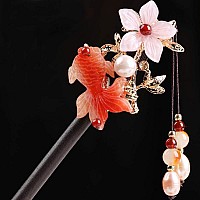 Top Sewing Wooden Hair Pins 708 Chinese Goldfish Flower Hair Sticks For Long Hair Buns For Women