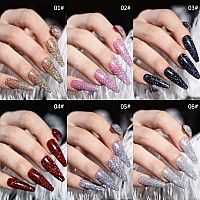 MIZHSE Reflective Glitter Gel Polish Set 10ml, Holographic Glitter Gel Polish Set, Sparkly Shiny Diamond Gel Nail Art, for Starter DIY at Home Soak Off LED Varnish Manicure Kit(Set of 6)