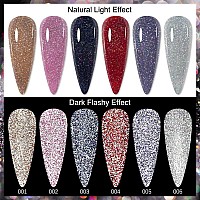 MIZHSE Reflective Glitter Gel Polish Set 10ml, Holographic Glitter Gel Polish Set, Sparkly Shiny Diamond Gel Nail Art, for Starter DIY at Home Soak Off LED Varnish Manicure Kit(Set of 6)