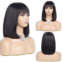 Rebasar Short Bob Wig With Bang Human Hair Wigs For Black Women Human Hair Glueless 12 Inch None Lace Front Wigs Brazilian Virgi