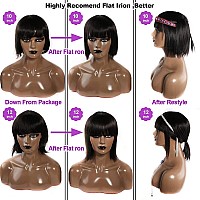 Rebasar Short Bob Wig With Bang Human Hair Wigs For Black Women Human Hair Glueless 12 Inch None Lace Front Wigs Brazilian Virgi