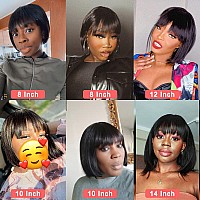 Rebasar Short Bob Wig With Bang Human Hair Wigs For Black Women Human Hair Glueless 12 Inch None Lace Front Wigs Brazilian Virgi