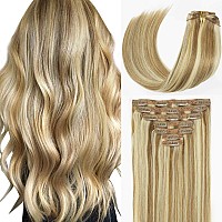 Caliee Piano Golden Brown 10 Mixed Bleach Blonde 613 Seamless Clip In Hair Extensions Double Weft Lace Invisible Silky Straigh