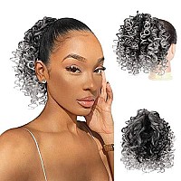 PEACOCO Short Curly Ponytails Drawstring Ponytail Hair Piece for Black Women, 6 Inch Kinky Ponytail Extension for kids black girls (T1B/0906)