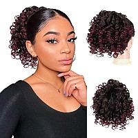 PEACOCO Drawstring Ponytail Afro Kinky Curly Ponytail for Black Women, 6 Inch Puff Ponytail Extensions Jerry Curls Synthetic Hair with 2 Combs and Elastic Net (T1B/Bug)