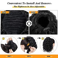 PEACOCO Drawstring Ponytail Afro Kinky Curly Ponytail for Black Women, 6 Inch Puff Ponytail Extensions Jerry Curls Synthetic Hair with 2 Combs and Elastic Net (T1B/Bug)